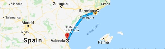 The ride from Barcelona to Valencia looks short, but it is more than 350 km.